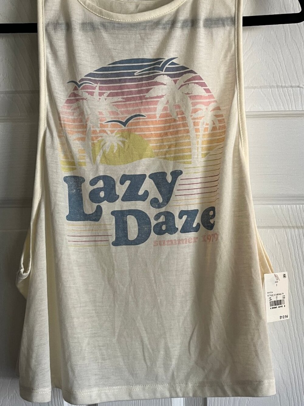 New w Tags! Lazy Daze Beige Tank Top w Sunset sz Small NWT from LOL Vintage